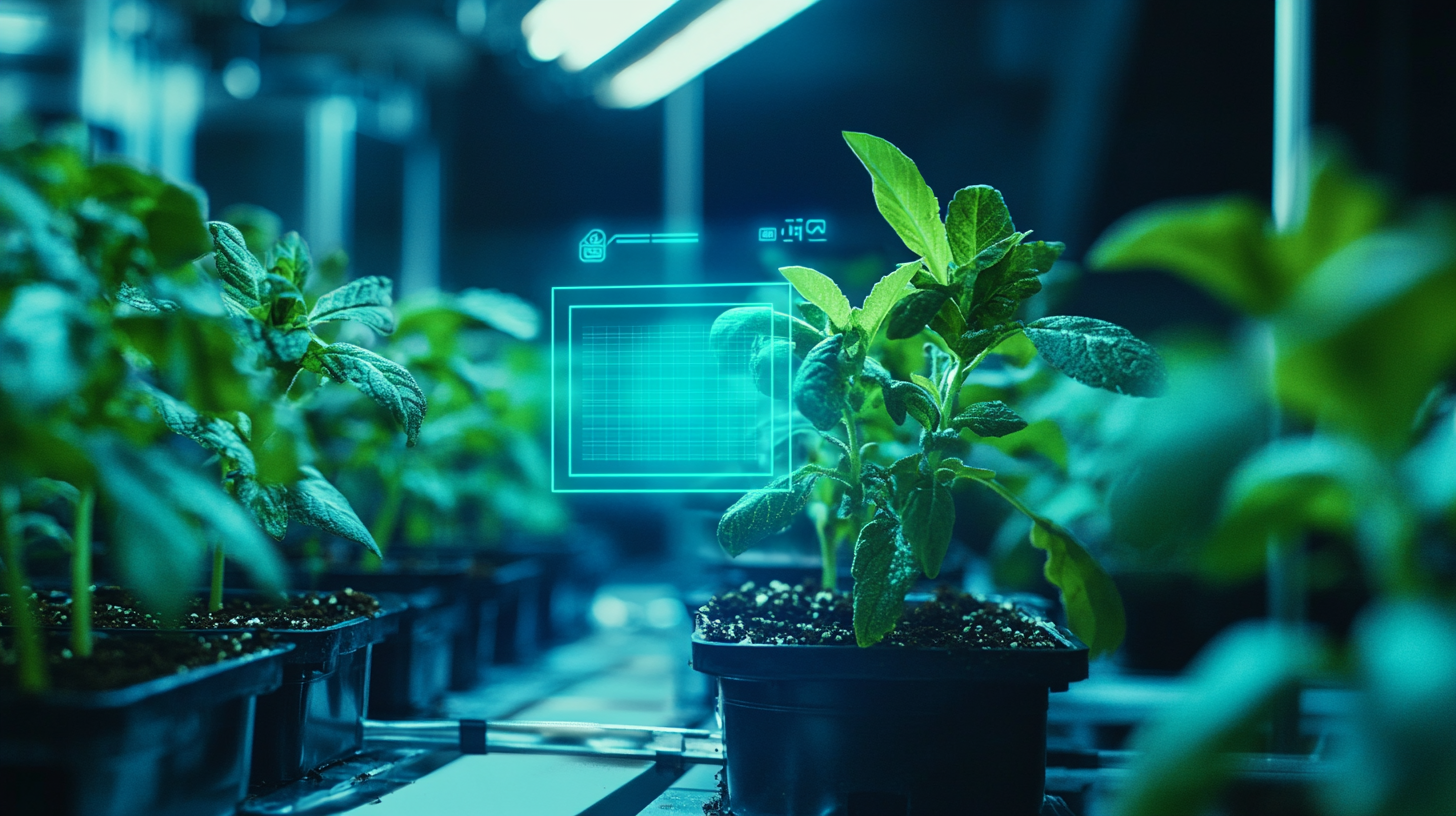 AI computer vision system scanning plant leaves with bounding box detection overlays